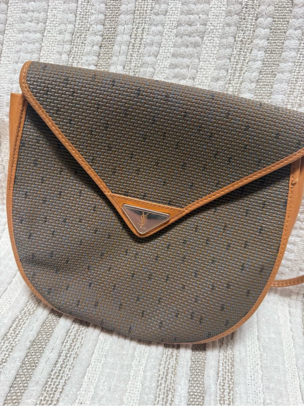 Vintage Yves Saint Laurent YSL Brown Crossbody with Tan Trim